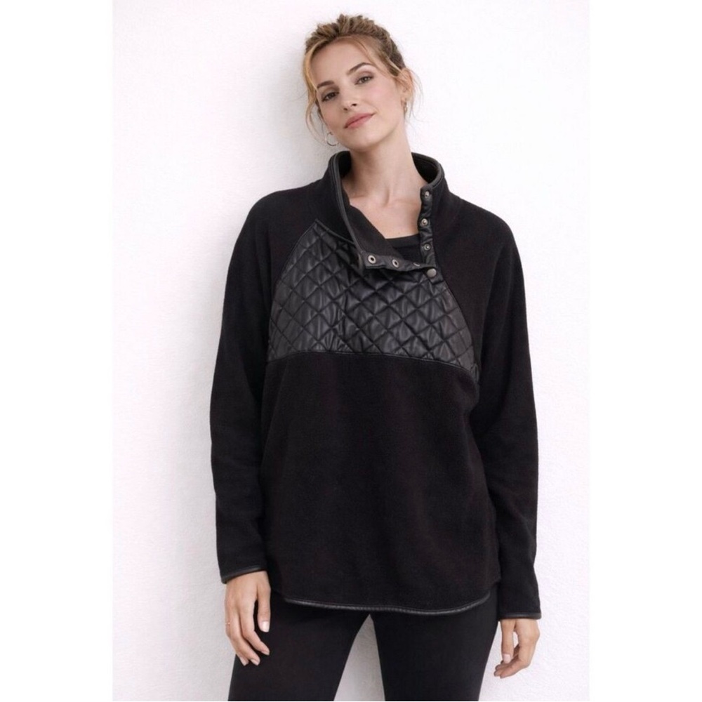 Abercrombie & Fitch Asymmetrical Snap-up Fleece Pullover Black